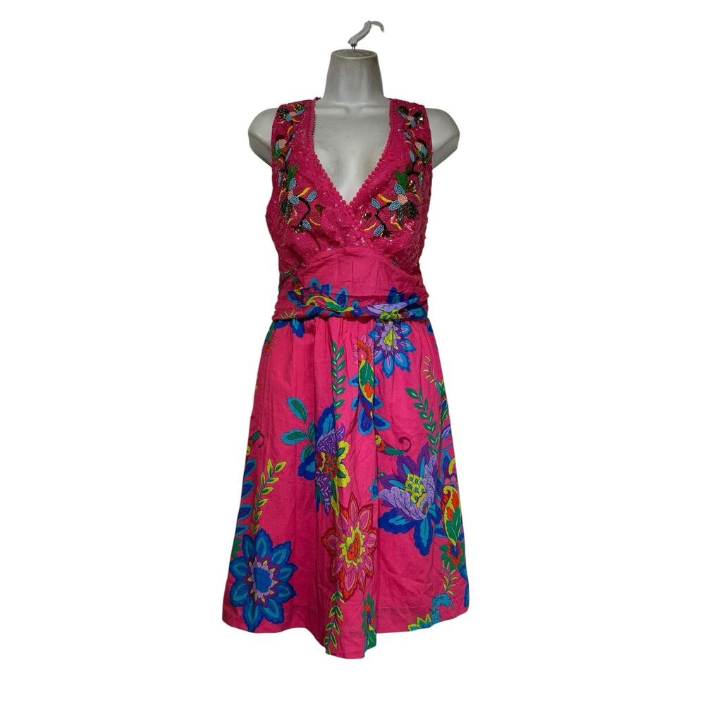 Boston Proper St Tropez tropical Beaded embellished V-neck Dress Size 10 - Picture 2 of 10